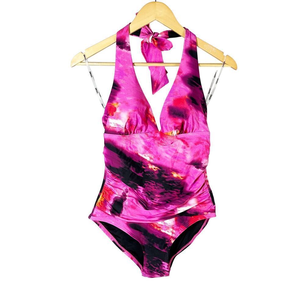 DKNY Tie-Back Halter-Style One-Piece Swimsuit Size Small